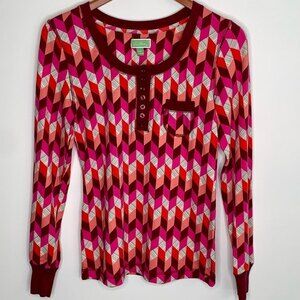 Vera Bradley Henley Pajama Top Long Sleeve Chevron Print Shirt M
